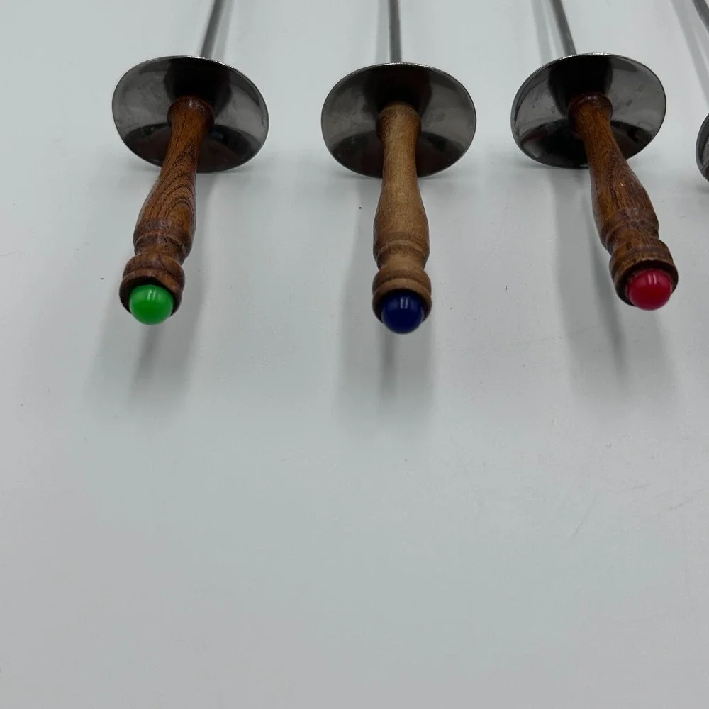 MCM Edelstahl Rostfrei Fondue Forks 6 Ea Germany Stainless Steel 2Prong Wood 11